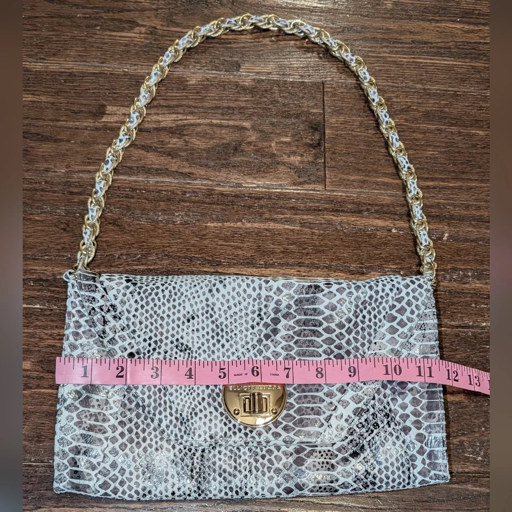 Elliott Luca Gray Snakeskin Envelope Clutch With Gold Chain Shoulder Bag - Picture 7 of 8
